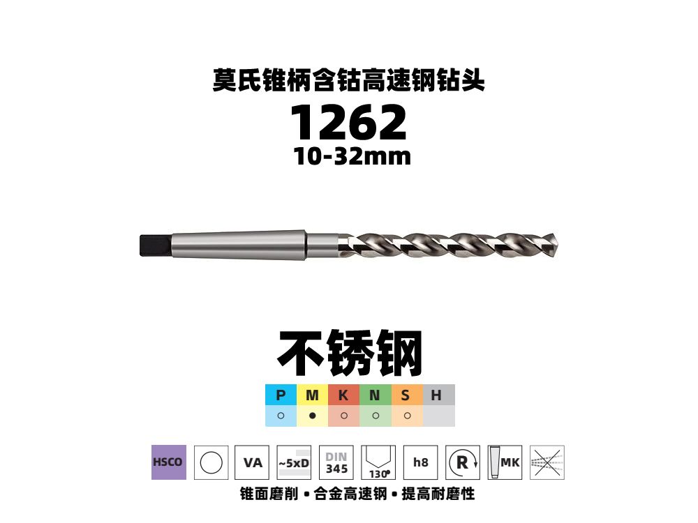 不銹鋼含鈷HSCO錐柄麻花鉆19.5mm